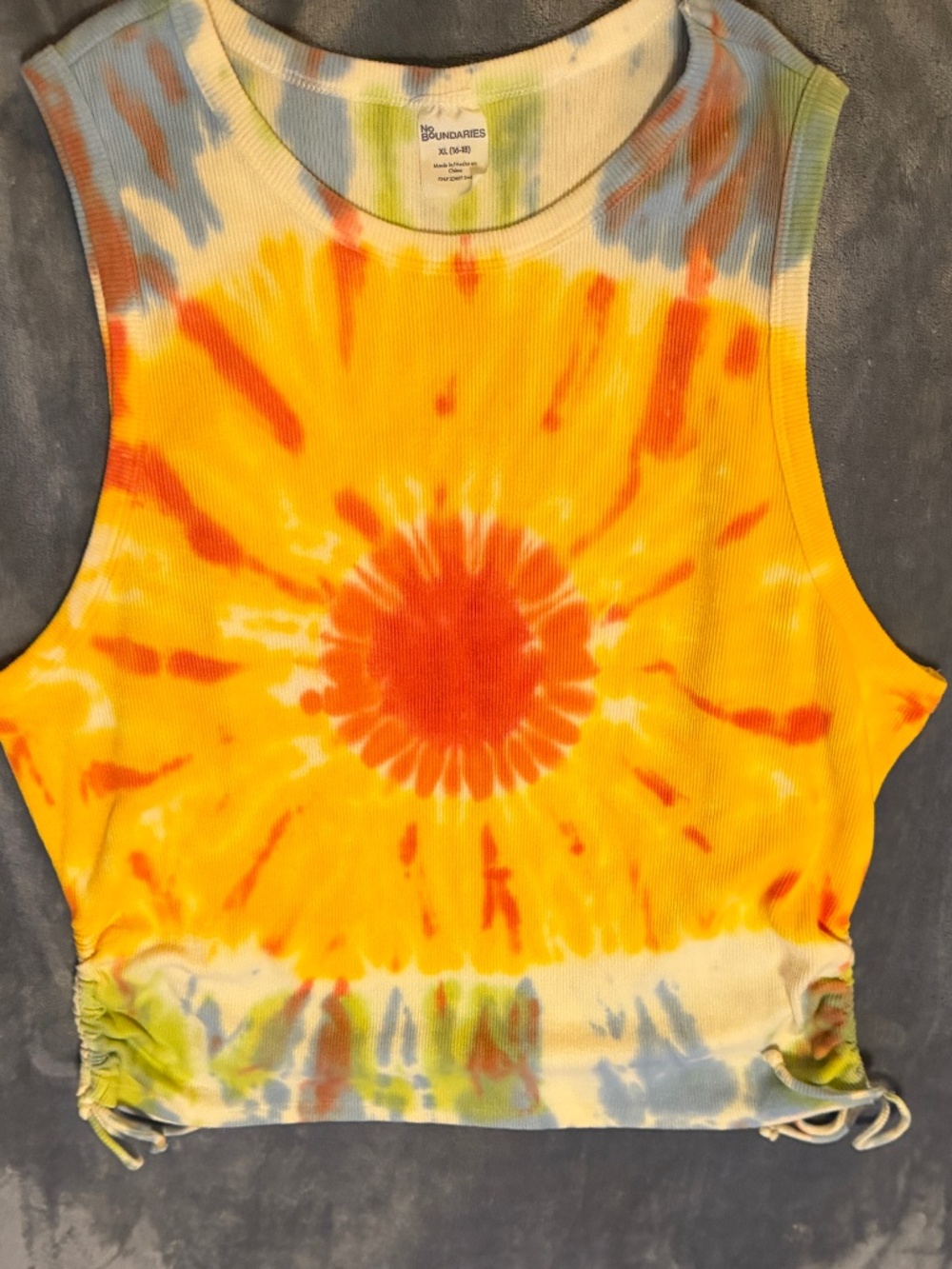 No Boundaries Women's XL Tie-Dye Ruched Side Tank Top